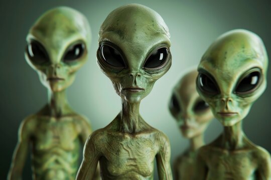 Group of aliens gathered sci-fi setting digital art mysterious close-up extraterrestrial life