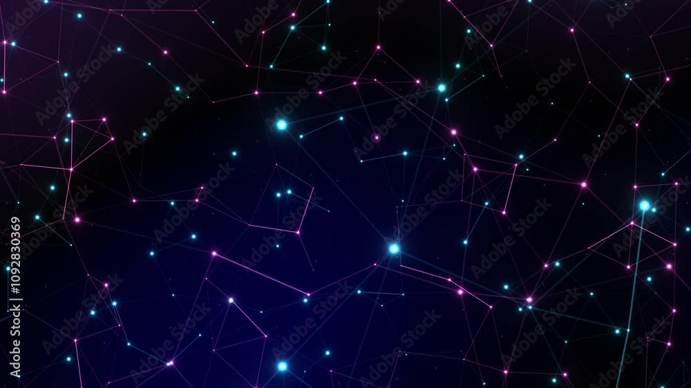 Poster Abstract dark glowing futuristic web particle connection background animation
