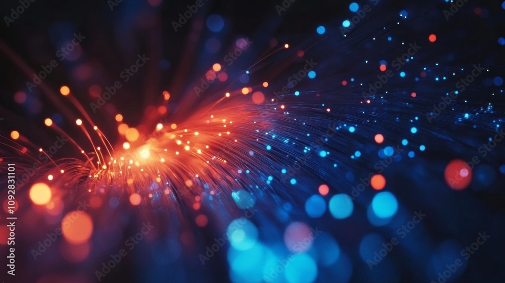 Poster a colorful, abstract image of a wire with red and blue lights
