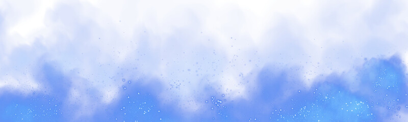 Fantastic blue smoke background. Magic blue smoke with glitter and small particles of twinkling stars. Fog with luminous particles. Blue vapor with stardust. Morning fog over land or water surface, ma