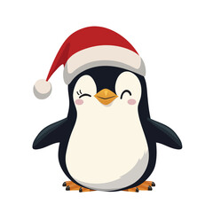 Playful penguin wearing santa hat