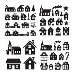 set of vector christmas village silhouette	
