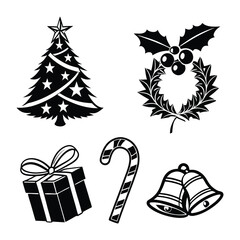 Obraz premium A set of black silhouette illustration of christmas elements for Holiday Projects