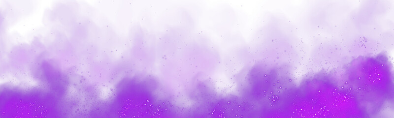 Fantastic purple smoke background. Magic purple smoke with glitter and small particles of twinkling stars. Fog with luminous particles. Purple vapor with stardust. Morning fog over land or water surfa