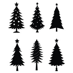 Fototapeta premium A set of black silhouette illustration of christmas tree for Holiday Projects