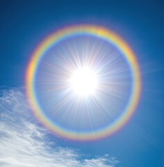 Radiant sun surrounded by a vibrant halo effect.
