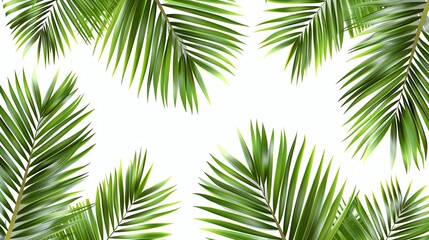 Obraz premium Green palm tree fronds on a white background.