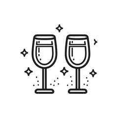 set of vector glasses , hand drawn graphics wine elements outline symbol for web and architecture design 