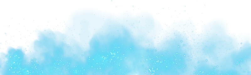 Fantastic blue smoke background. Magic blue smoke with glitter and small particles of twinkling stars. Fog with luminous particles. Blue vapor with stardust. Morning fog over land or water surface, ma