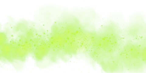 Fantastic green smoke background. Magic green smoke with glitter and small particles of twinkling stars. Fog with luminous particles. Green vapor with stardust. Morning fog over land or water surface,