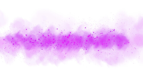 Fantastic purple smoke background. Magic purple smoke with glitter and small particles of twinkling stars. Fog with luminous particles. Purple vapor with stardust. Morning fog over land or water surfa