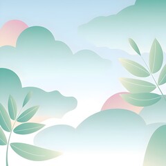 Obraz premium A background designed with paper texture using nature as the subject of spring, such as rivers, mountains, trees, flowers, sun, clouds, hills, and water.