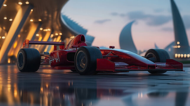 Formula 1 car on Arabian landmark background