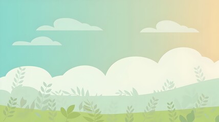 Obraz premium A background designed with paper texture using nature as the subject of spring, such as rivers, mountains, trees, flowers, sun, clouds, hills, and water.