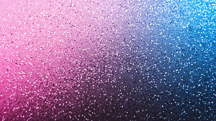 Obraz premium An abstract background of many small dots on a black background. Pink dots predominate on the left, blue dots predominate on the right. The dots create the effect of pollen or the starry sky.