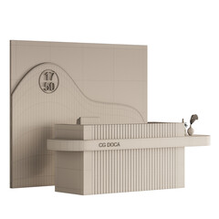 A white and gray office desk with a sign that says "CG Dora" on it