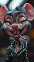 A cartoonish, mischievous-looking mouse character with a sly grin and playful demeanor.