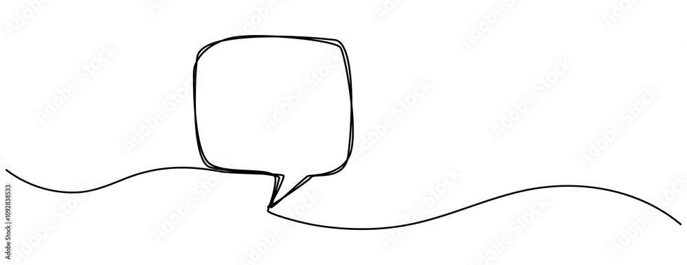 Leinwandbilder Speech Bubble Single Line Icon. One continuous line drawing of Speech bubble square shaped. Chat cloud and thought dialogue symbol in simple linear style. Comic text comment concept in editable stroke
