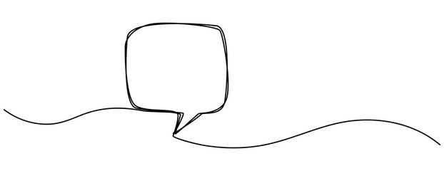 Speech Bubble Single Line Icon. One continuous line drawing of Speech bubble square shaped. Chat cloud and thought dialogue symbol in simple linear style. Comic text comment concept in editable stroke