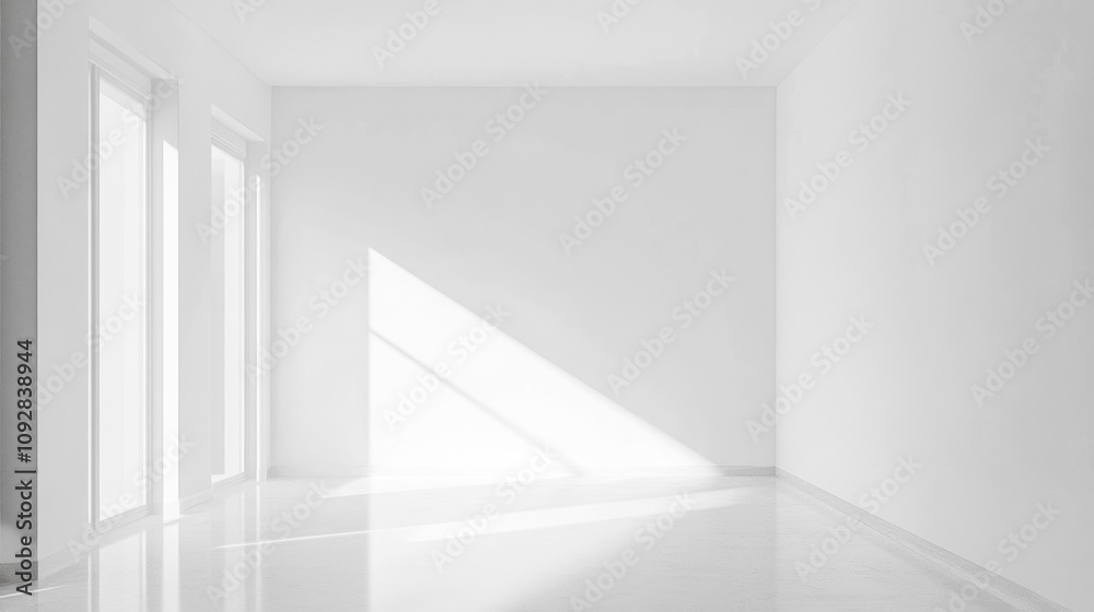 Aufkleber White room empty background mock up with window sunlight and shadows copy space interior design. Room with empty space and white walls