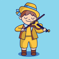 Cute Little Boy Playing Violin Cartoon Vector Icon Illustration