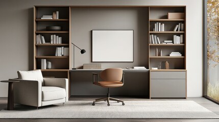 Fototapeta premium Create a modern minimalist office nook home interior design cozy space flexible furniture for productivity