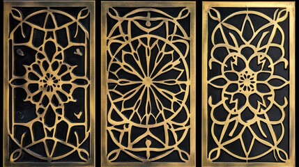 Golden Triptych of Intricate Arabesque Designs