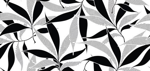 Gardinen Pflanzen Muster  Abstract floral palm leaves seamless pattern with art line style.  © andin