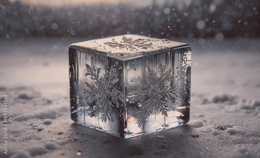 Aufkleber cube of ice with snowflakes on it. the snowflakes are in the shape of a diamond