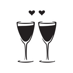 hand drawn two glasses of water, graphics elements outline symbol for web isolated vector design