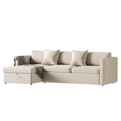 Obraz premium A white sectional sofa with pillows and a blanket on it