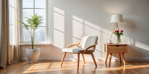 Minimalist Living Room Featuring a Wooden Chair and a Contemporary Vase in a Calm and Serene Atmosphere for Modern Interior Design Inspiration