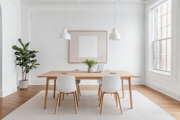 Flexible workspaces redefined a modern minimalist office in a shared environment