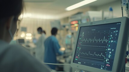 Vital Signs Monitor in Boston Hospital with Medical Staff in Action 