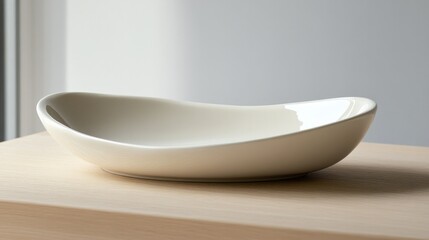 A round, white plate with a polished finish, isolated for a minimalist look.