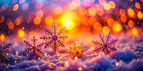 Captivating Abstract Sunset Background with Snowflakes and Bokeh Effect for Stunning Visuals and Designs