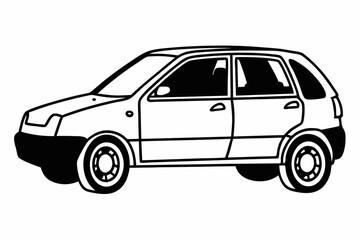 Fototapeta premium Compact hatchback car silhouette in black and white vector illustration