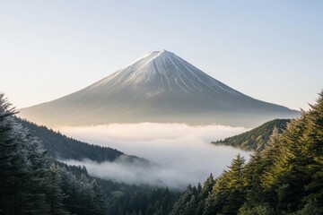 Fototapeta premium 美しい富士山が雲海を覆う朝の風景