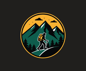 Mountain Hiking Adventure t-shirts Design_Outdoor Exploration Badge_Nature and Wilderness Icon, Vector illustration