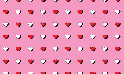 Pattern with red and white hearts isolated on pink background