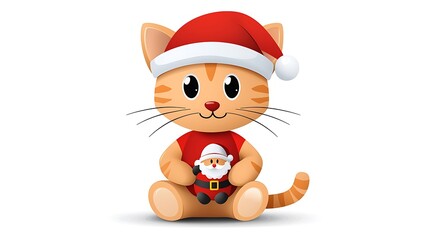Naklejka premium Adorable Kitten in Santa Hat with Toy Illustration