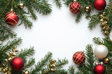 Festive holiday decorations with red ornaments