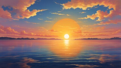 Sunset Painting, Sunrise Painting, Beautiful Sunset or Sunrise in the sky illustration.