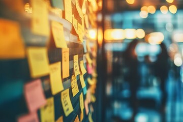 An innovative workspace features a board full of ideas.