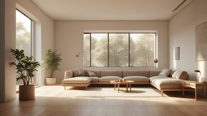 Fototapeta premium Modern living room interior with white furniture theme 3d illustration.