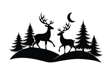 Elegant Running Deer Silhouettes Vector Design