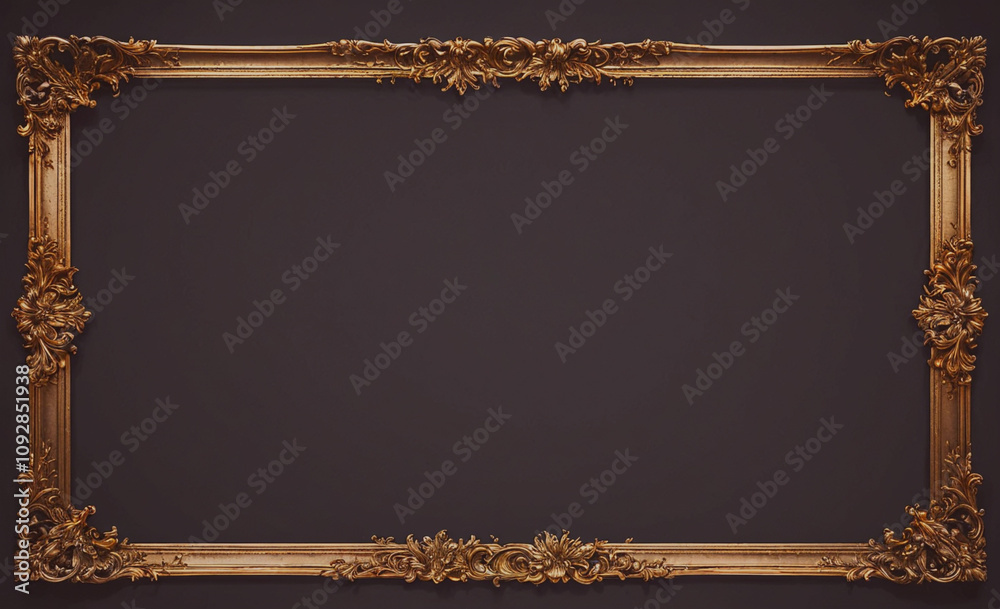Aufkleber gold framed picture frame with a black background. the frame is rectangular and has a gold border