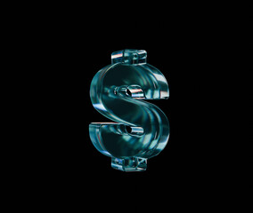 3d glass dispersion blue Dollar sign render