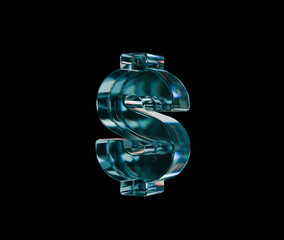 3d glass dispersion blue Dollar sign render