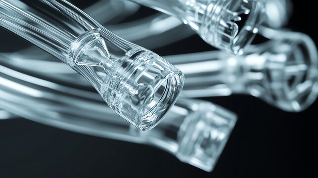 Close-up of transparent cables against a black background.